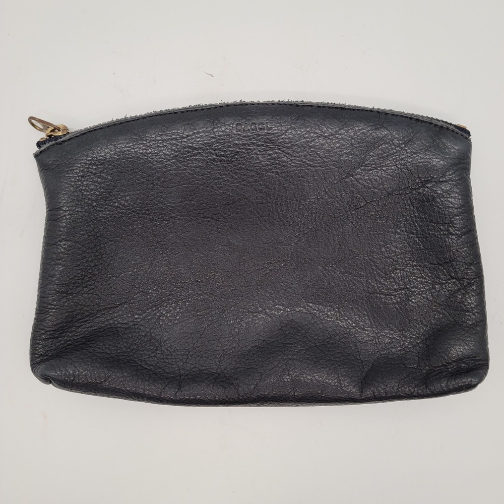 BAGGU Zip Clutch Pouch Travel Makeup Dark Navy Milled Leather